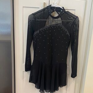 Black Long Sleeve Skate/ Dance Dress with Rhinestones- Women’s size Small